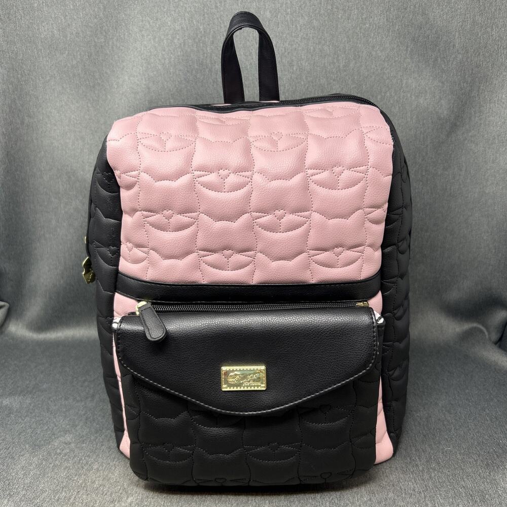 Luv Betsey Johnson Lorene Quilted Cat Face Pink Black Backpack with Crossbody - Picture 2 of 15